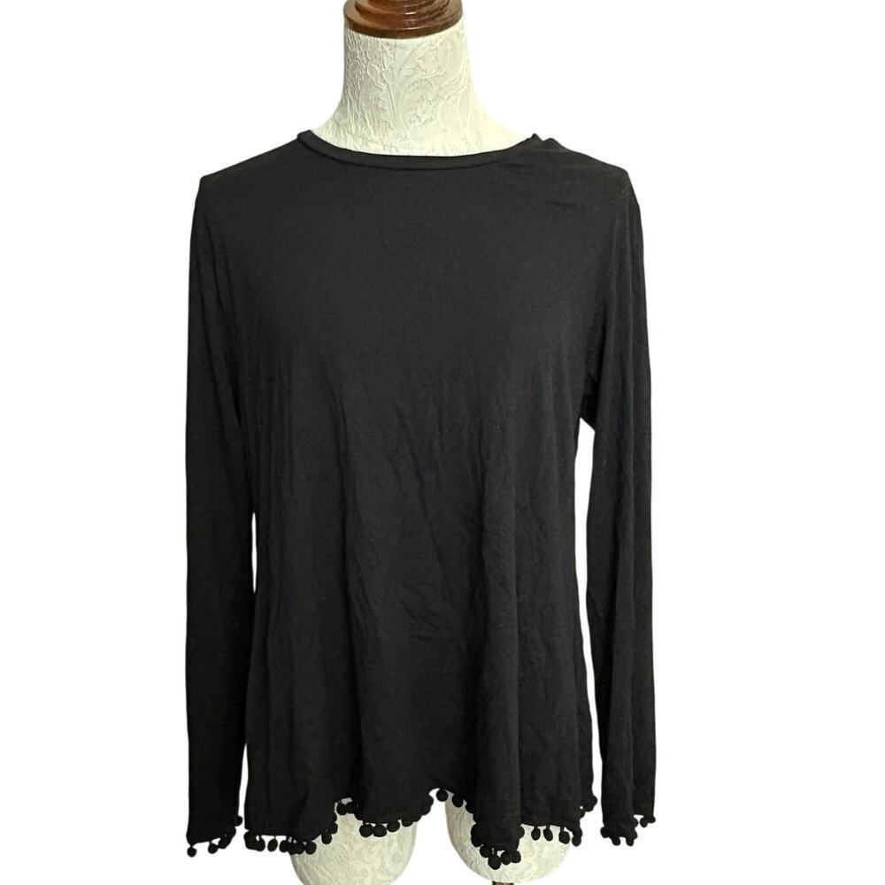 Johnny Was CALMÉ Pom Pom Tee Long Sleeve M Bamboo Organic Cotton USA Boho